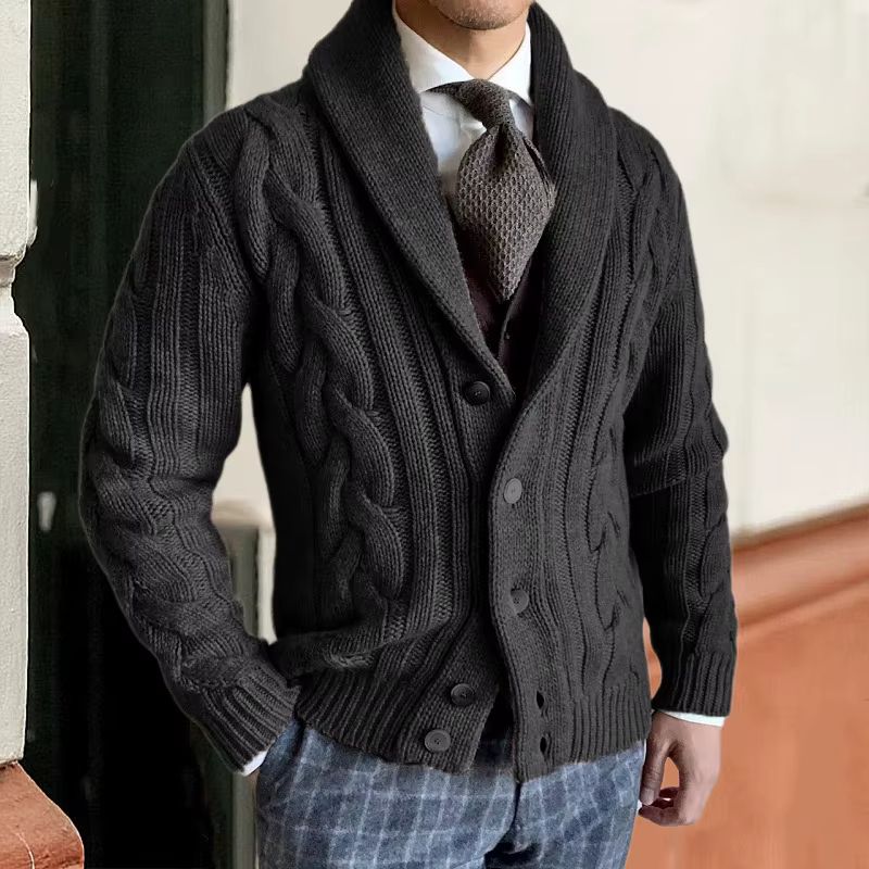 Cardigan tricoté à la mode pour hommes, nouveau Style d'automne et d'hiver 2024, revers, manches longues, manteau pull en tricot torsadé M-2XL