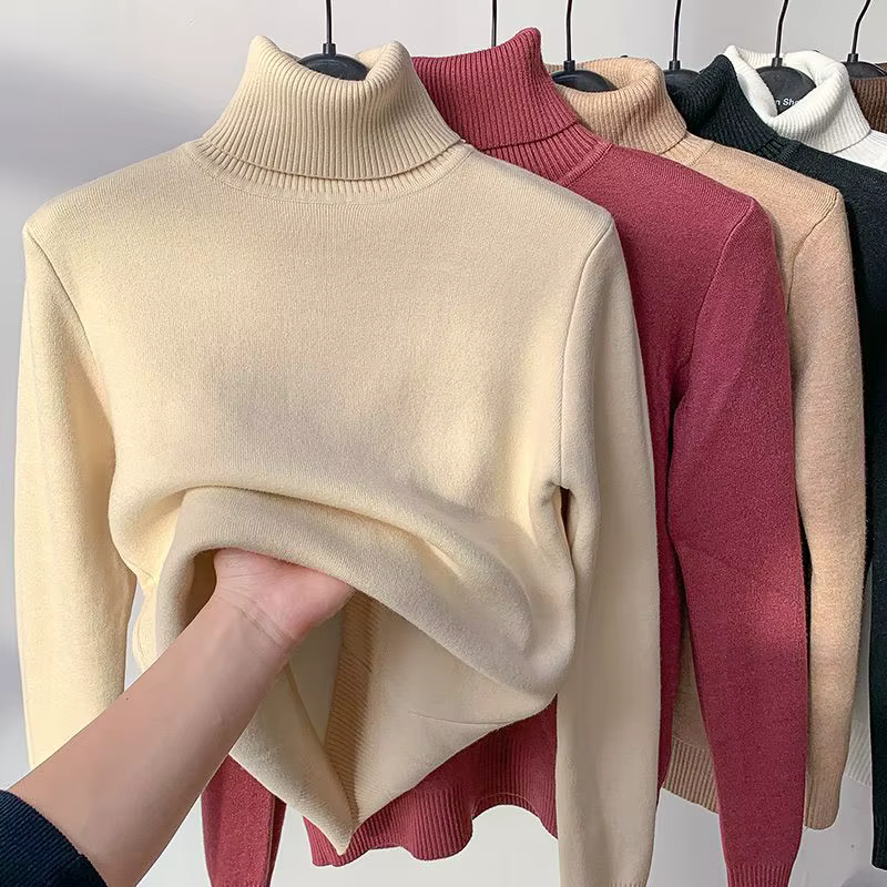 Pulls à col haut avec doublure épaisse en peluche pour femmes