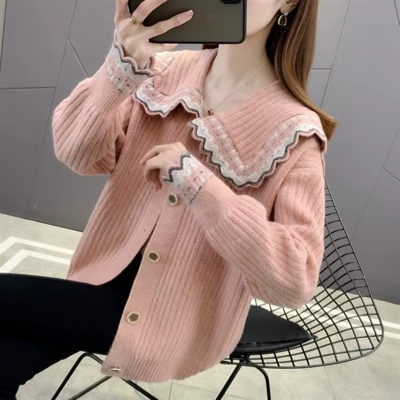 Cardigan Femme Élégant Style Coréen Mode Automne Hiver Coupe Ample Décontracté Rouge Occasions Spéciales