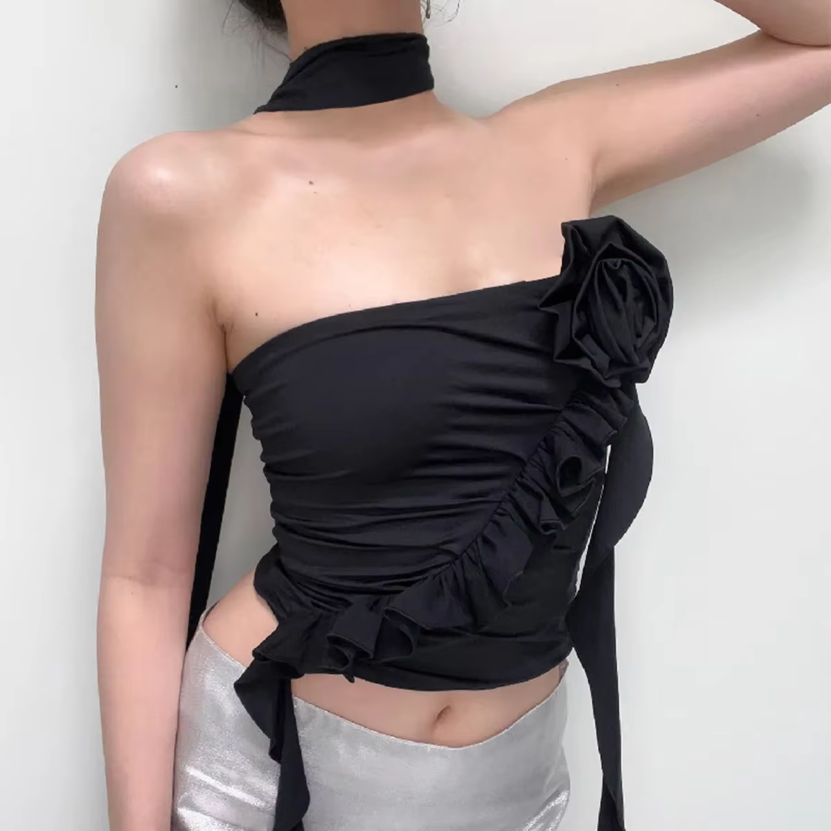 Haut floral à épaules dénudées, nouveau haut sexy pour femme avec nombril apparent