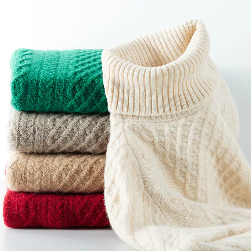 Pull en cachemire à col roulé et manches longues pour femme