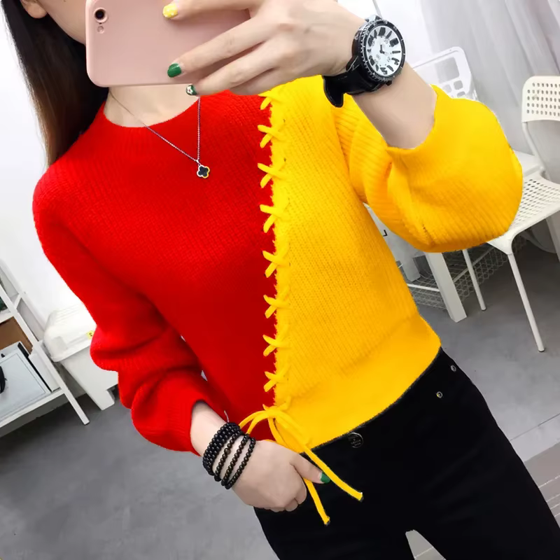 Pull à Manches sulfet Col Rond pour Femme