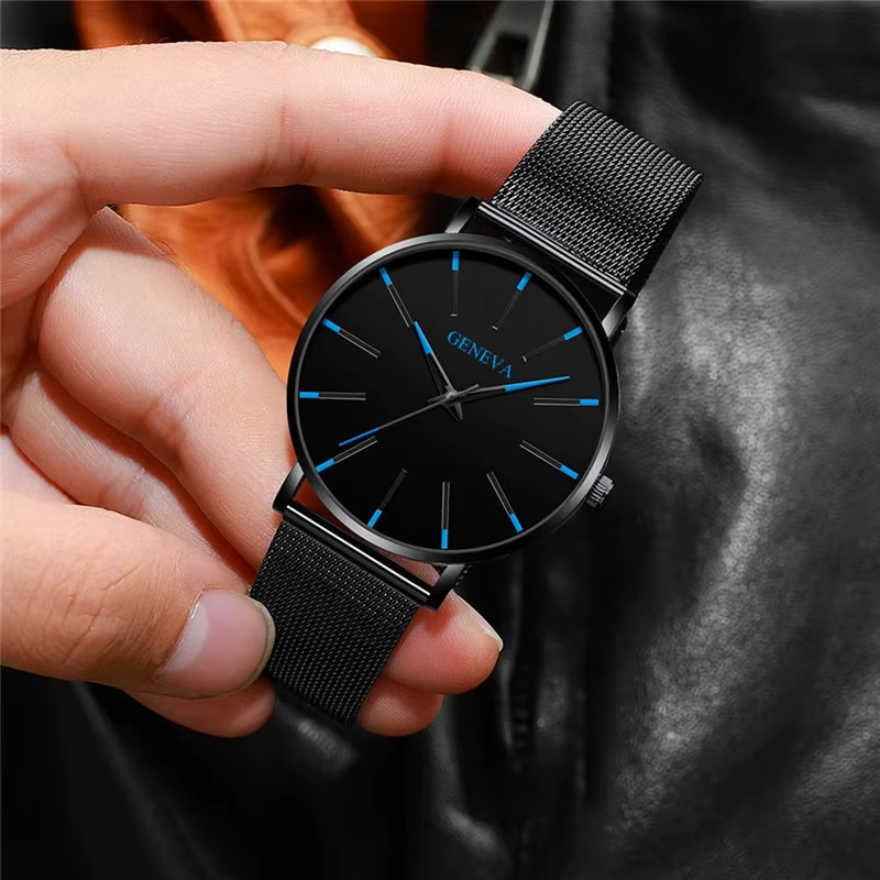 Montre minimaliste pour hommes, Ultra fine, Simple, Business, ceinture en maille, Quartz, montre-bracelet Relogio Masculino