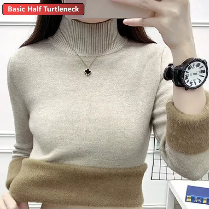 2024 col roulé hiver pull femmes élégant épaissir velours doublé chaud Sueter tricoté
