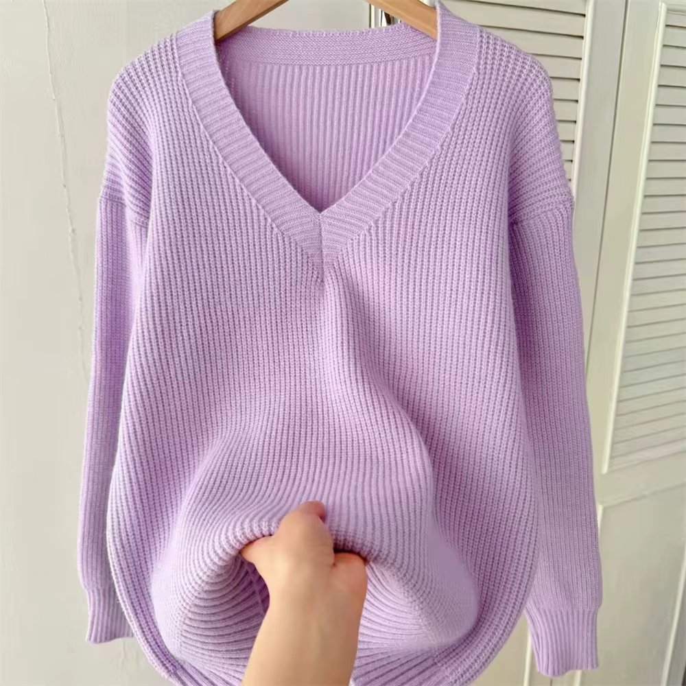 Pull en tricot à col en V pour femme
