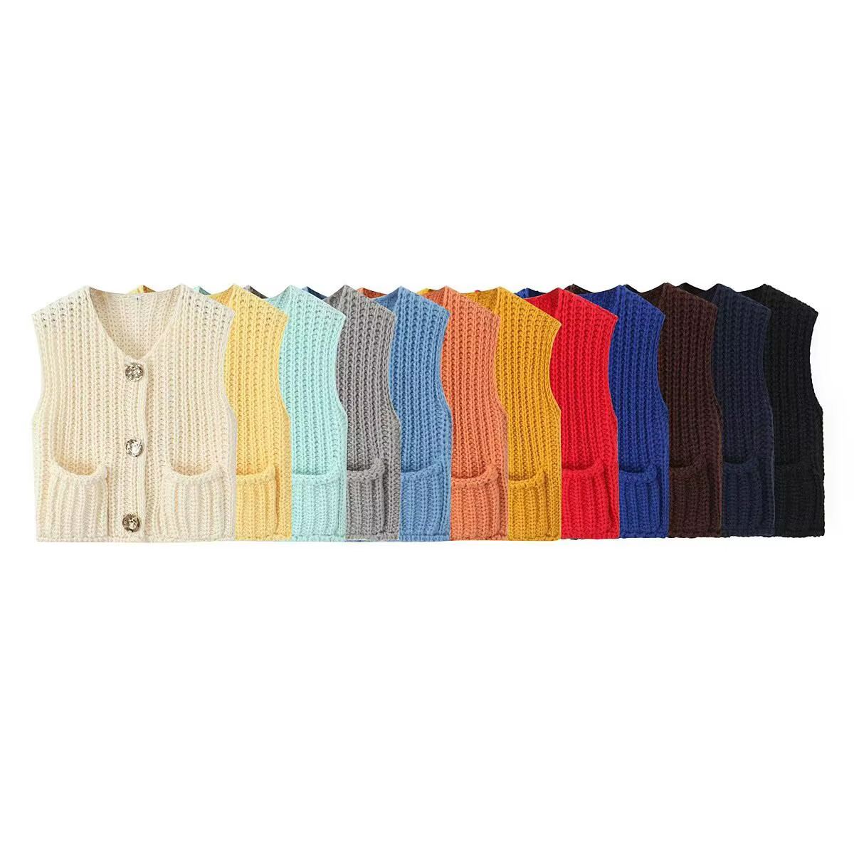Gilet court tricoté 2026 – Nouvelle collection mode féminine transfrontalière 8014 – Couleur unie