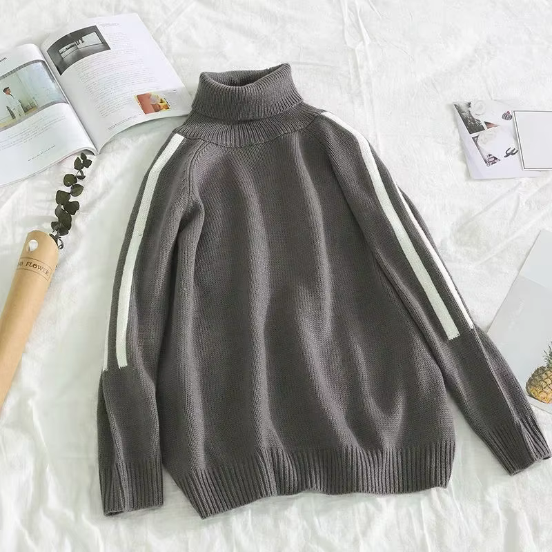 Pull en tricot homme rayé pulls vêtements pour hommes blanc col haut Harajuku décontracté col roulé hauts vieux coréen 2025 automne chaud