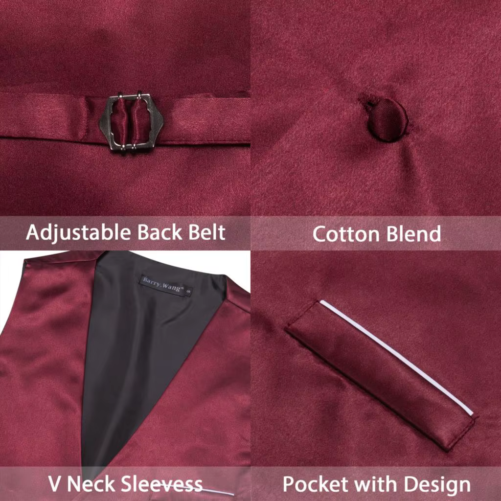 Gilet de luxe pour homme, rouge bordeaux uni, en satin, coupe ajustée, pour mariage, soirée formelle, affaires, veste sans manches