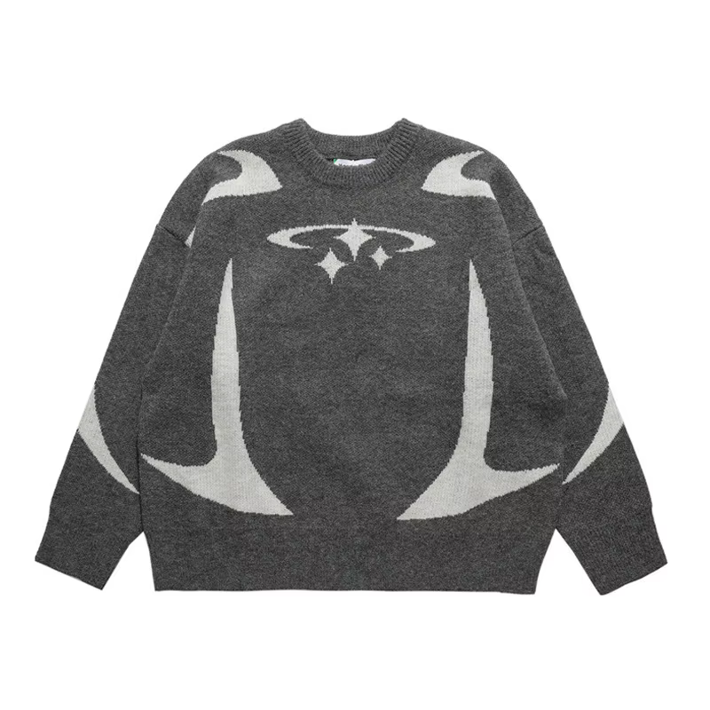 Pull blanc femme motif de caractère nouveau ample rétro pull en tricot ample veste mode femmes pull d'hiver