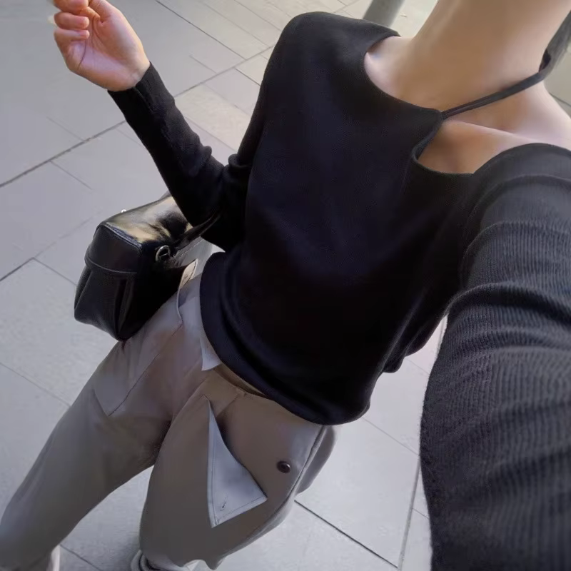 Pull tricoté à manches longues et col rond français pour femme
