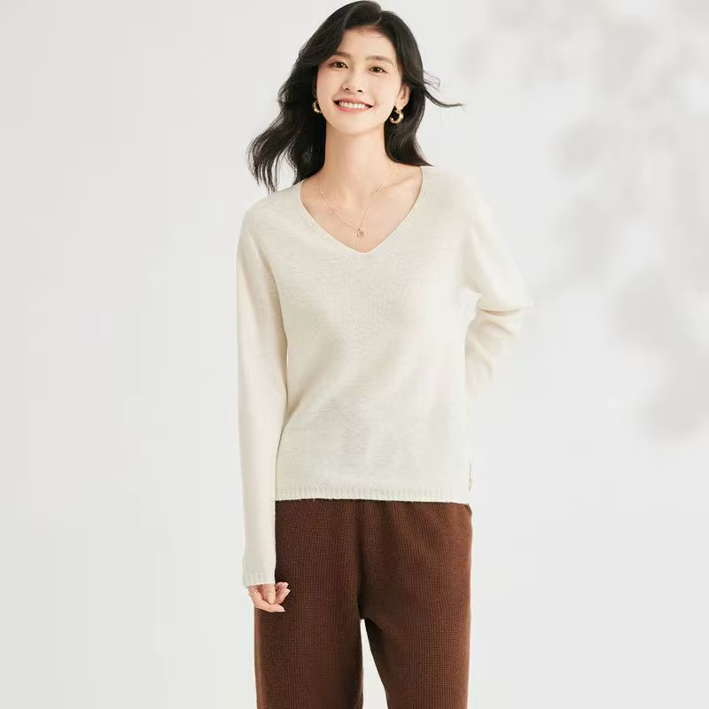 Nouveau 100% Pure laine à manches longues col en v pull pour les femmes en automne et en hiver