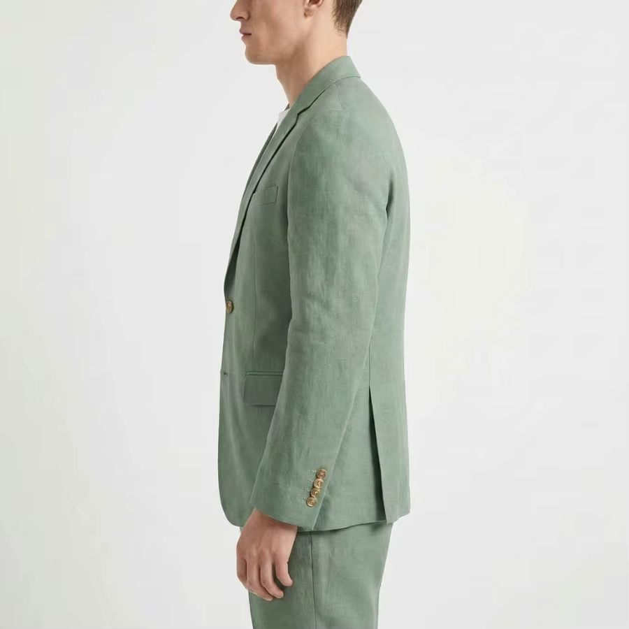 Costume homme en lin vert sauge pour bal de promo, 2 pièces, coupe ajustée, costume de mariage, veste à revers cranté avec pantalon, ensemble plage été