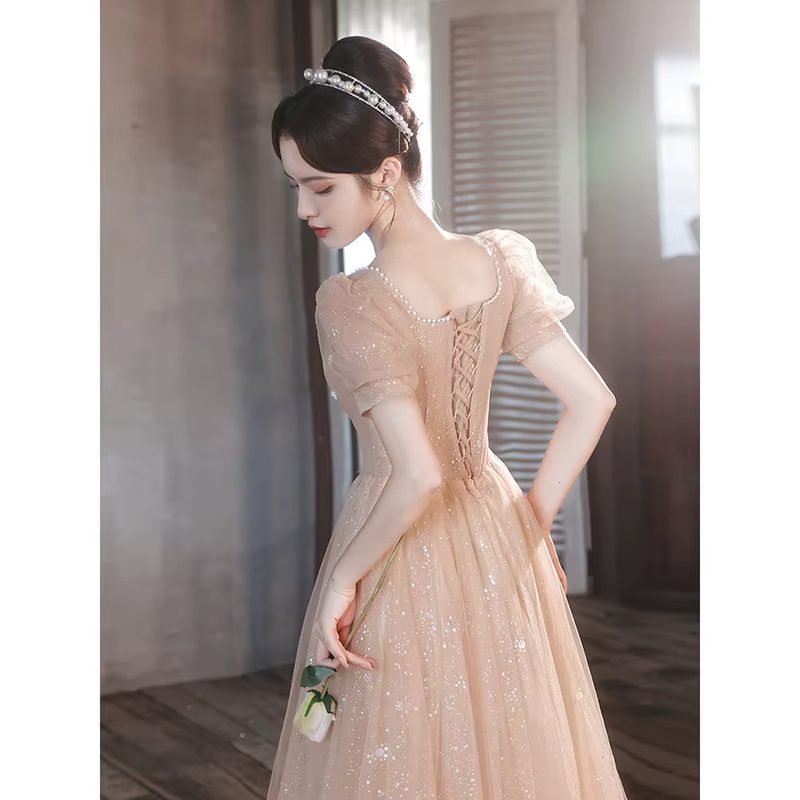 Robe De soirée en Tulle pour femmes, élégante, col carré, laçage français, longue, robes De bal formelles