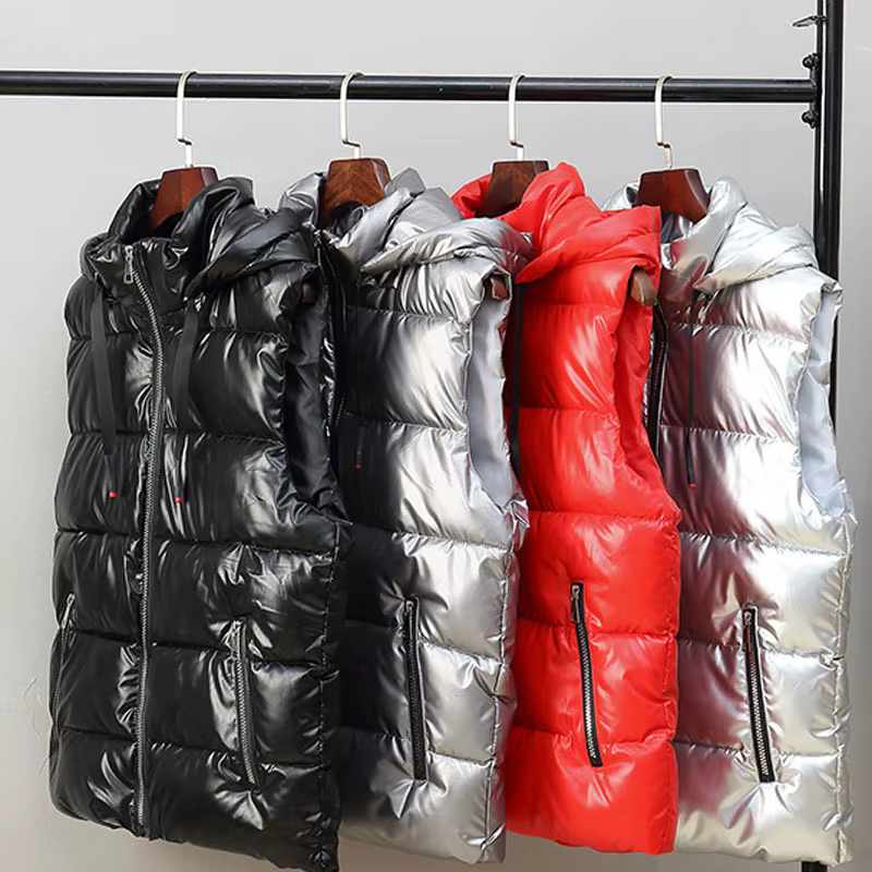 Veste à capuche en fibre brillante pour hommes, gilet chaud, manteau de couple, vêtements de mode masculine, hiver, automne, MY621