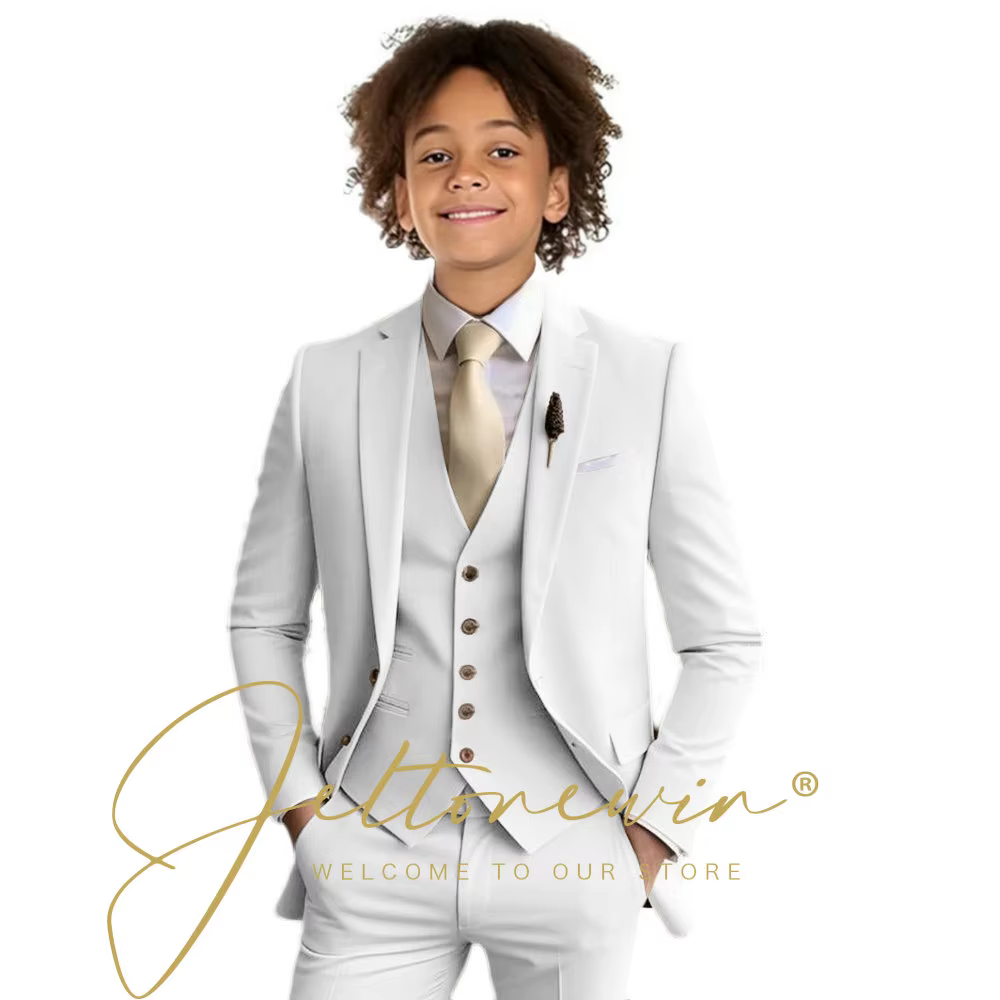 Costume formel Beige pour garçon, ensemble 3 pièces pour mariage, bal, dîner, uniforme pour enfants, Tuxedos personnalisé, Blazer, gilet, pantalon