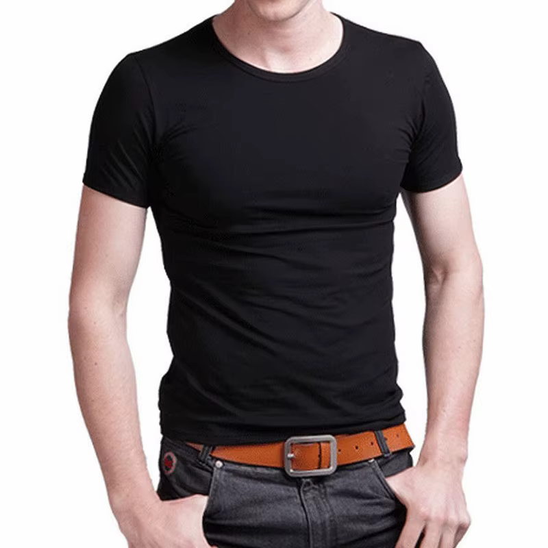 T-shirt homme 2026 col en V extensible, couleur unie, manches courtes, coupe ajustée, neuf
