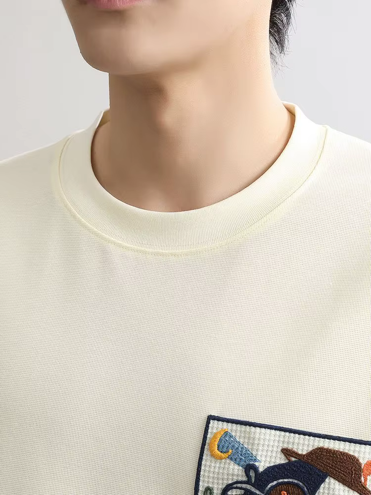 T-shirt col rond pour hommes, ample, brodé, chemises, Streetwear, vêtements esthétiques, Vintage, fête, vente en gros, bon marché