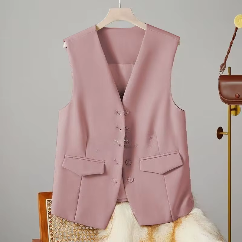 Gilet chic sans manches pour femme style bureau dame col en V simple boutonnage polyester couleurs variées occassions spéciales confort élégance