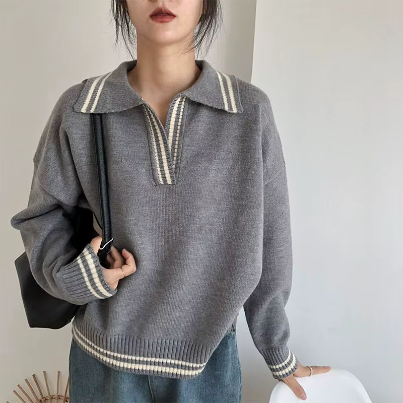 Pull en tricot à col polo coupe ample pour femme