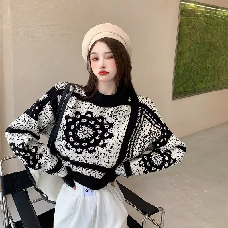 Pull femme graphique court hauts en tricot