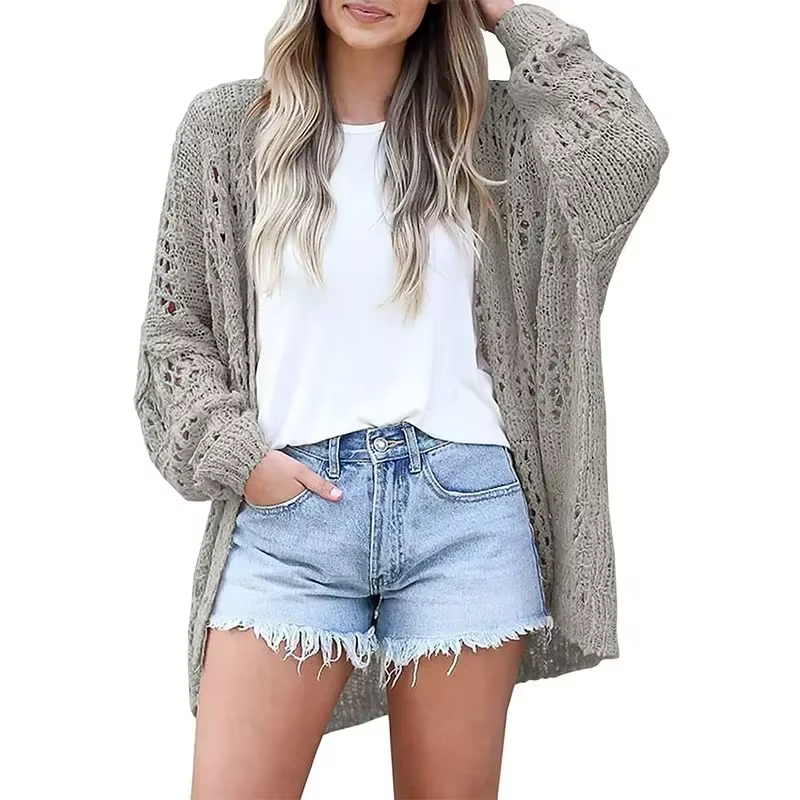 Cardigan au crochet vert foncé pull grande taille femme hiver tricot