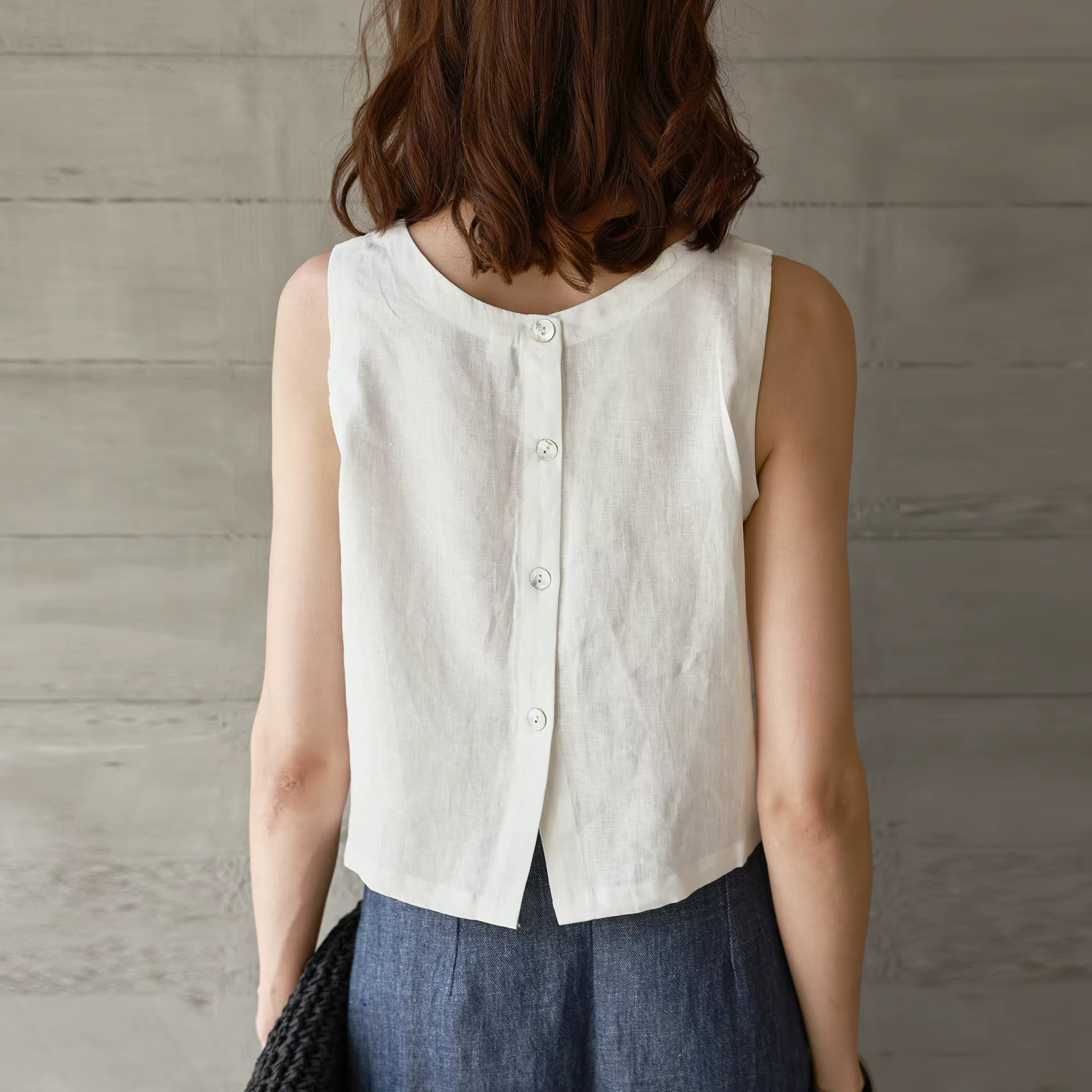 Gilet en lin premium, double face, coupe courte, style décontracté, sans manches, pour femme