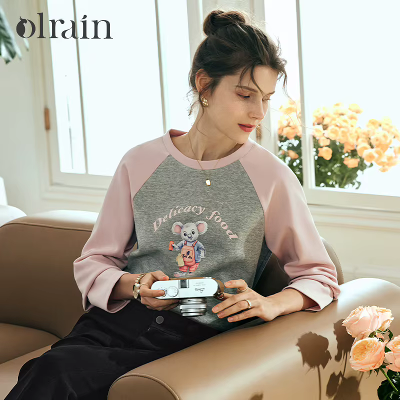 Pull décontracté OLrain en coton imprimé koala pour femmes, coupe ample, printemps et automne, mode 2026
