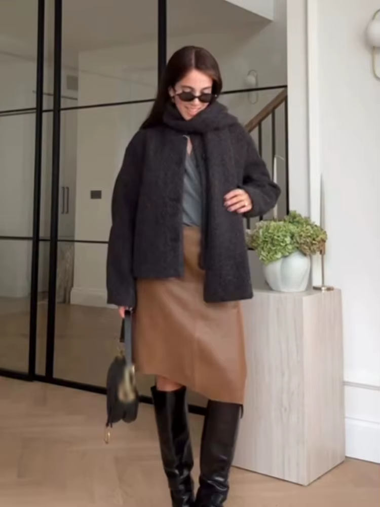 HH femmes Bouclé tissu écharpe col simple boutonnage décontracté manches longues ample court automne mode Style de rue manteau