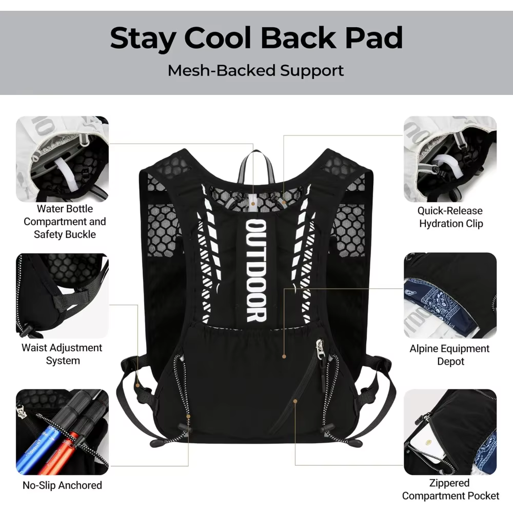 Gilet d'hydratation pour la course à pied, compatible avec un sac à dos de randonnée, gilet de sécurité réfléchissant, équipement léger et ajustable pour le marathon et la course sur sentier