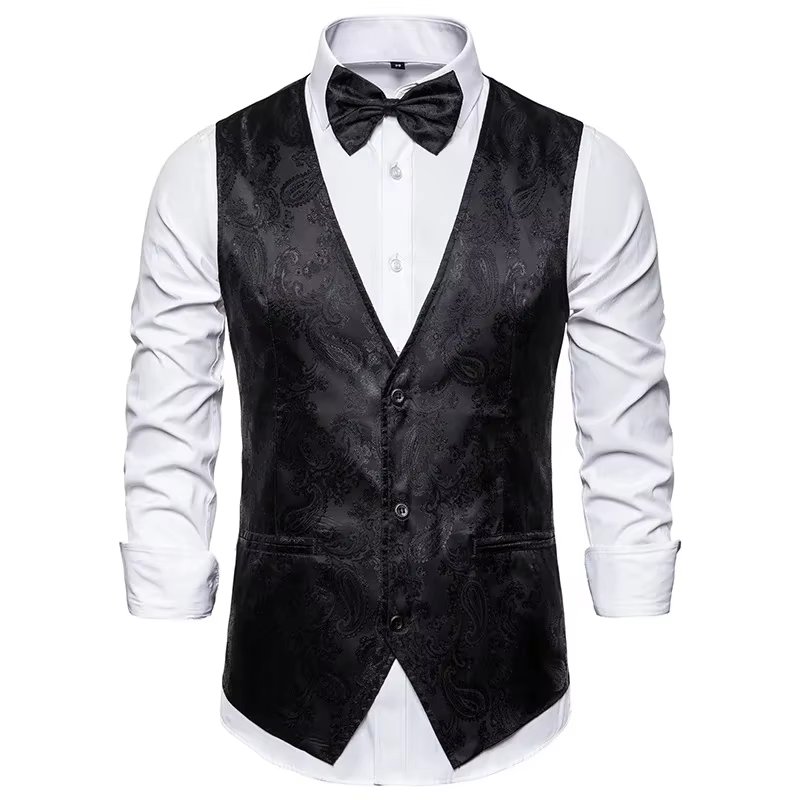 Gilet de costume Jacquard rouge vin pour hommes, haut fin en Patchwork, à la mode, pour mariage, danse, fêtes, Bars, KTV, gilet de robe décontractée