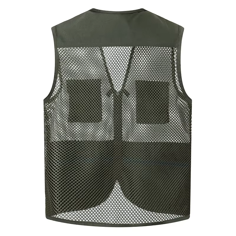 Gilet de travail tendance pour homme, couleur unie, multi-poches, en maille respirante, décontracté, pour le printemps et l'été, pêche et randonnée en extérieur