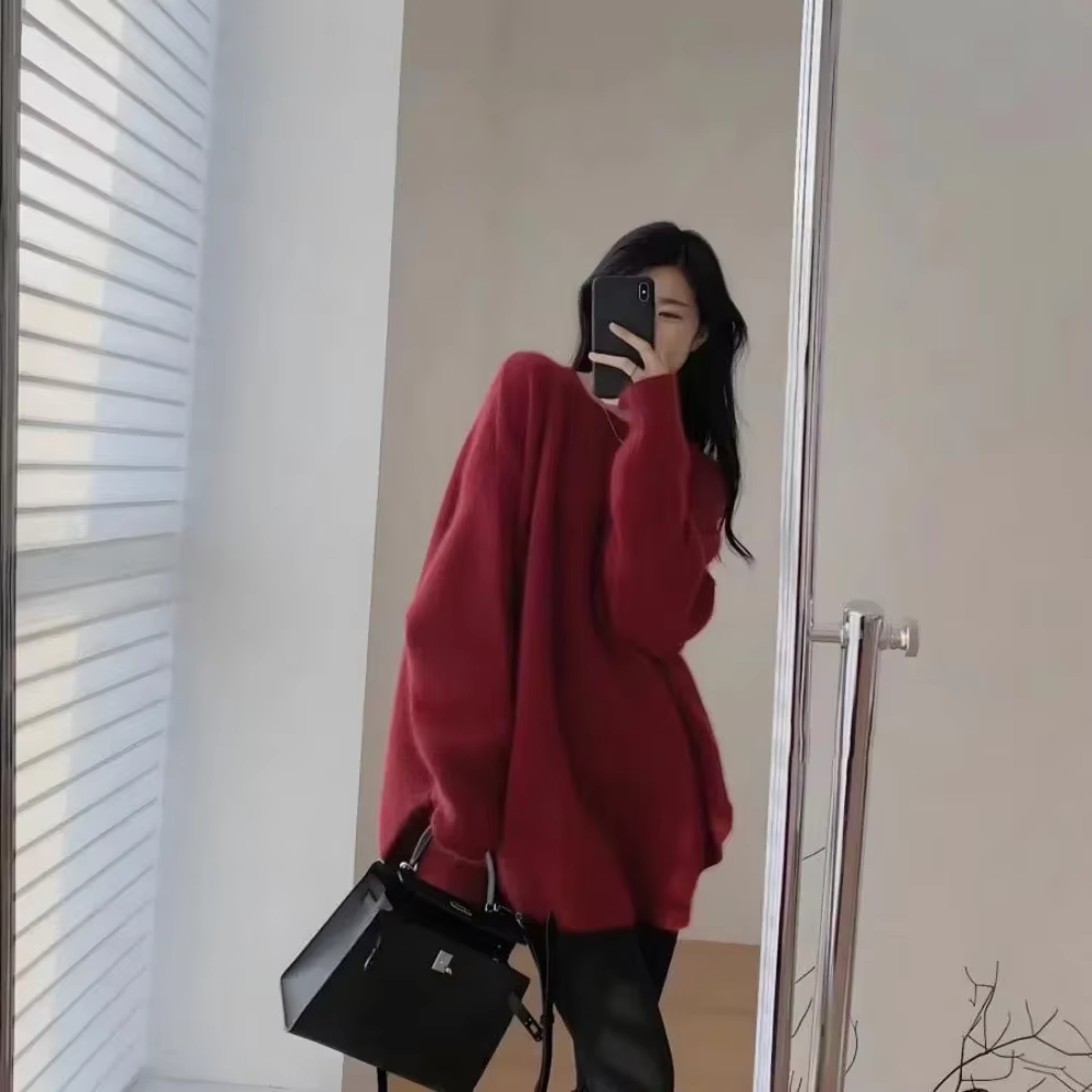 Pull femme Long rouge haut en tricot