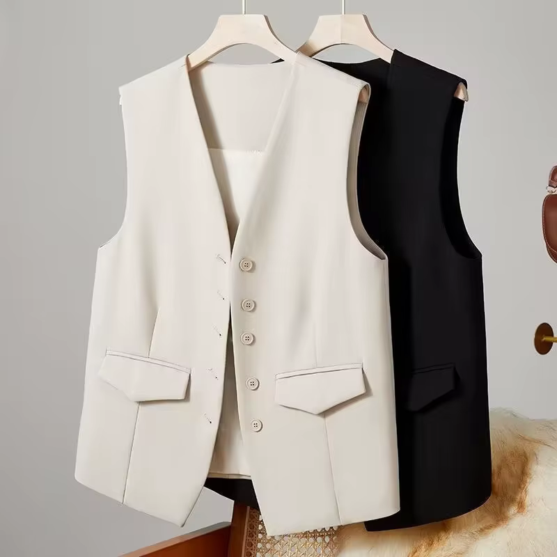 Gilet chic sans manches pour femme style bureau dame col en V simple boutonnage polyester couleurs variées occassions spéciales confort élégance