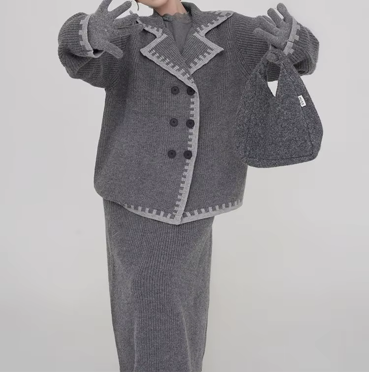 Ensemble pull épais gris pour femmes