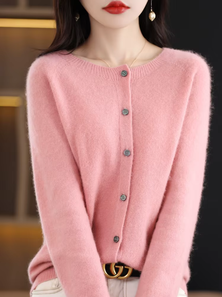 Femmes pull en cachemire 100% laine mérinos tricoté Cardigan automne hiver tricots col rond femme couleur unie décontracté haut tendance