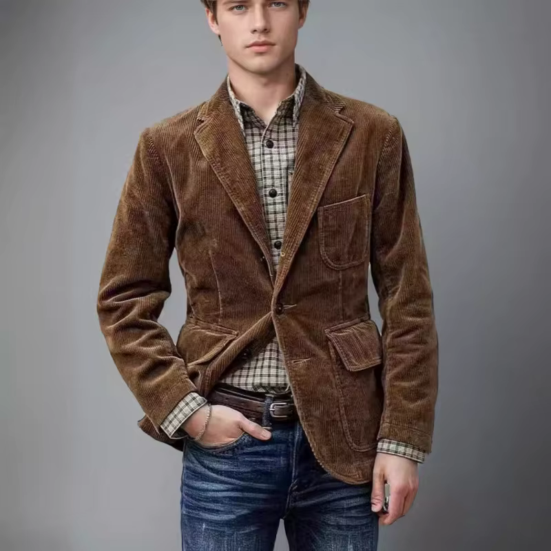 Blazer homme mode Gentleman affaires Style britannique Gentleman velours côtelé mariage revers professionnel décontracté Performance hôte gilet