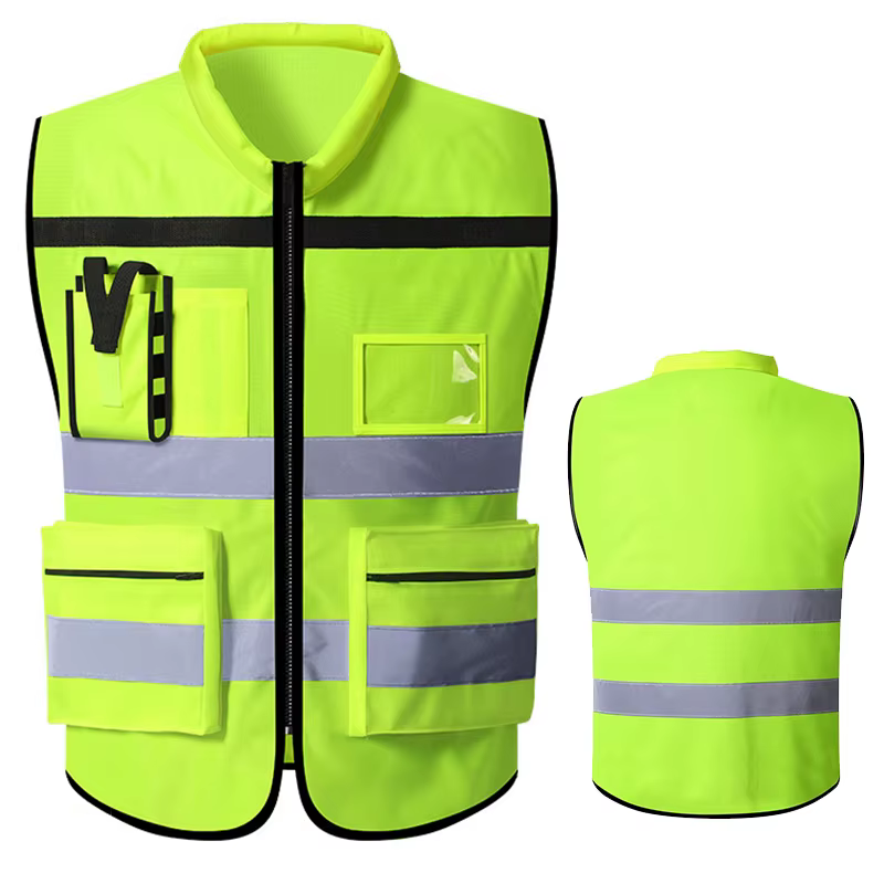 Gilet de travail pour hommes avec poches et construction à fermeture éclair, gilet de construction routière, gilet de travail bi-ton, uniforme de volontaire.
