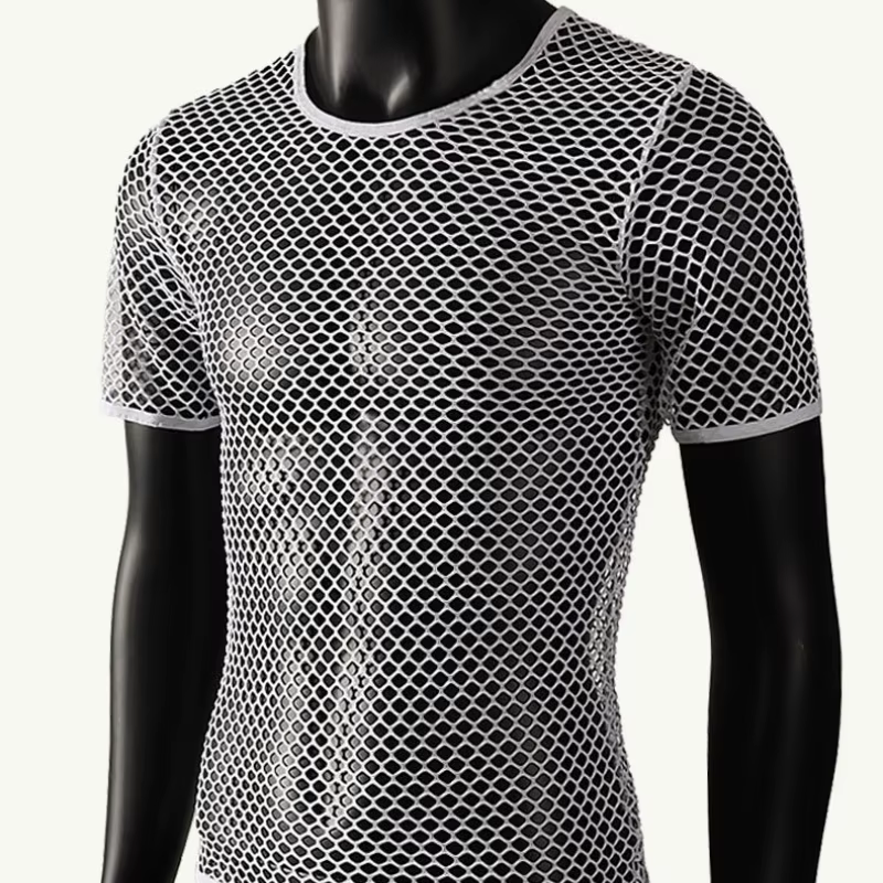 T-shirt en maille respirant pour homme, manches courtes, été, tendance, ajouré, débardeur sexy à manches courtes