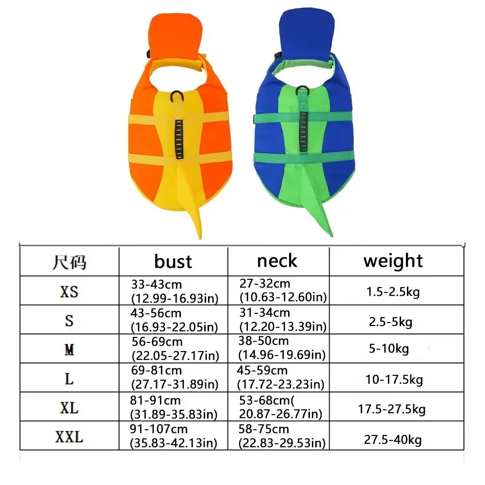 Gilet de sauvetage pour chien en forme de requin, flottabilité supérieure, veste de sauvetage réglable pour animaux de compagnie, haute visibilité, résistant aux déchirures, combinaison de natation po
