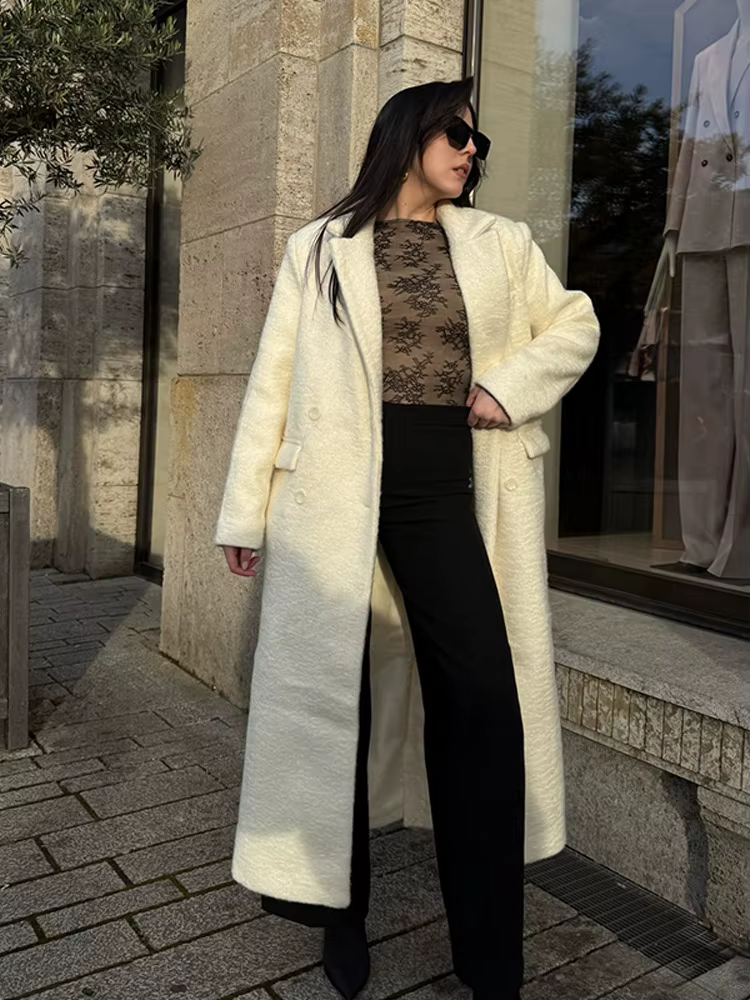 Manteaux longs pour femmes Teddy laine revers pardessus veste de luxe femme manches longues automne hiver manteau chaud Chic dame nouveaux vêtements d'extérieur