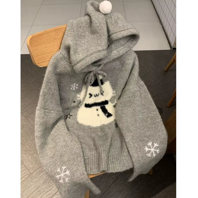 Kawaii gris femmes chandails Style Preppy doux japonais pulls à capuche Cutecore Harajuku surdimensionné