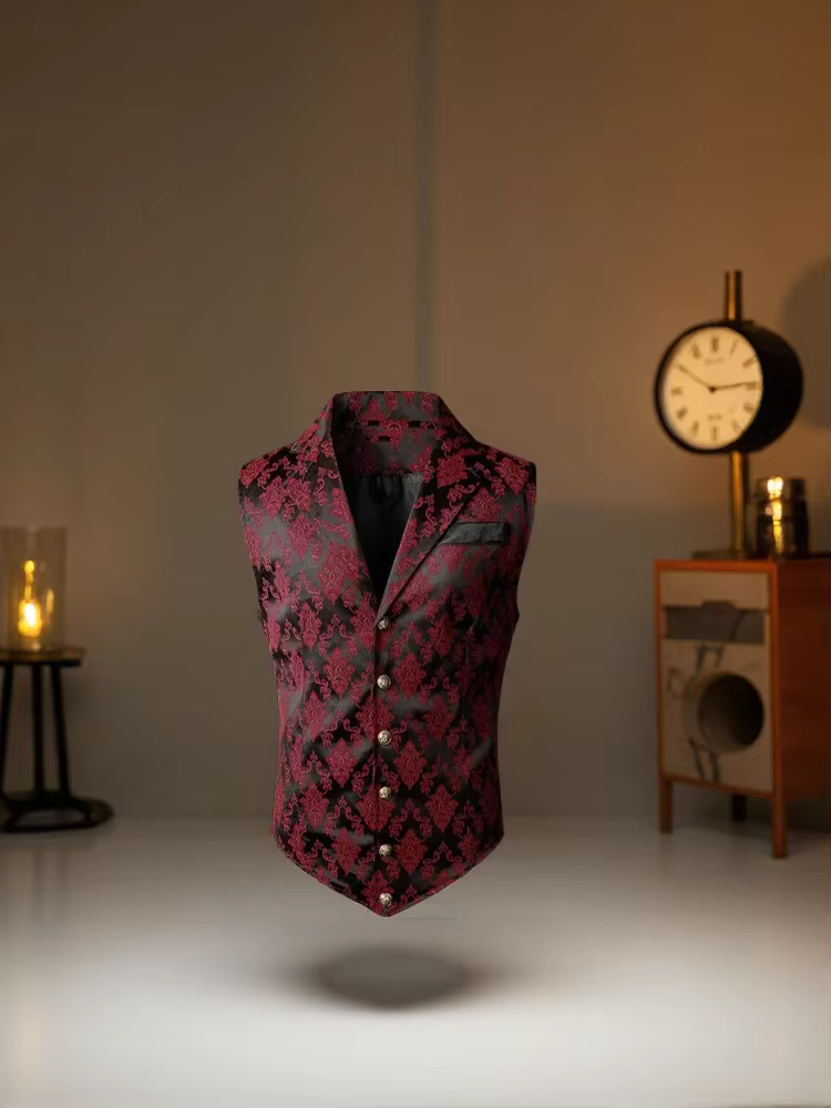 Gilet de Costume Vintage Jacquard pour Homme, Style Steampunk Gothique, Simple Boutonnage, Gilet Habillé sans Manches pour Affaires et Mariages