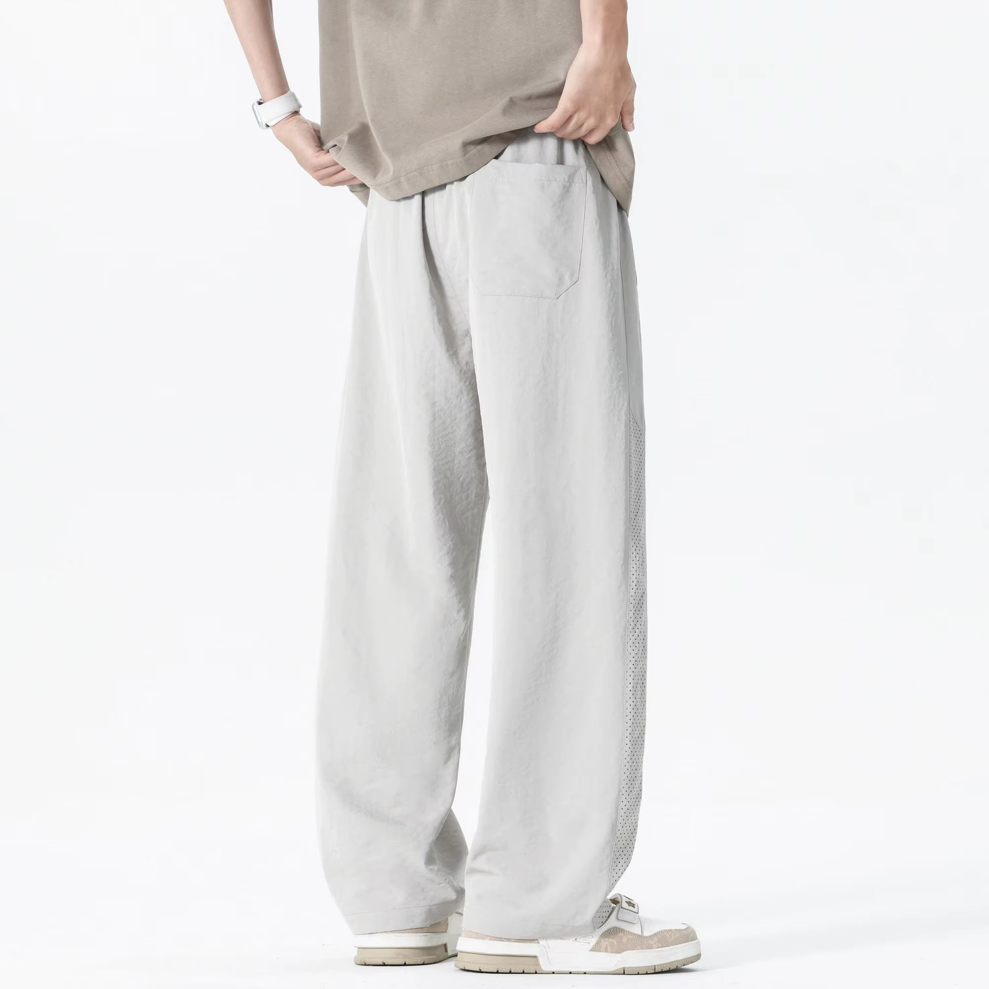 Pantalon en maille pour homme, couleur unie, respirant, séchage rapide, pour le sport, la course, le fitness, décontracté, mode, pantalon fin pour homme