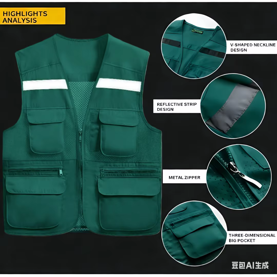 Logo personnalisable travail en plein air pêche voyage Photo gilet maille gilet multi-poches travail double couche respirant gilet publicitaire