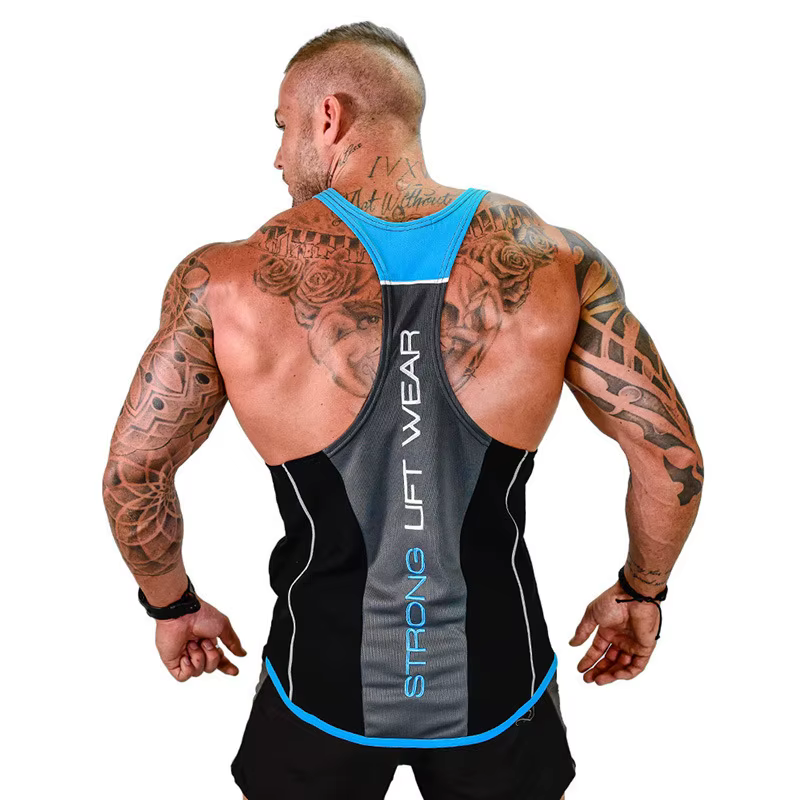 Nouveau débardeur de fitness musculaire pour homme, style américain, sport décontracté, dos en X, course à pied, entraînement, élastique, respirant, en coton
