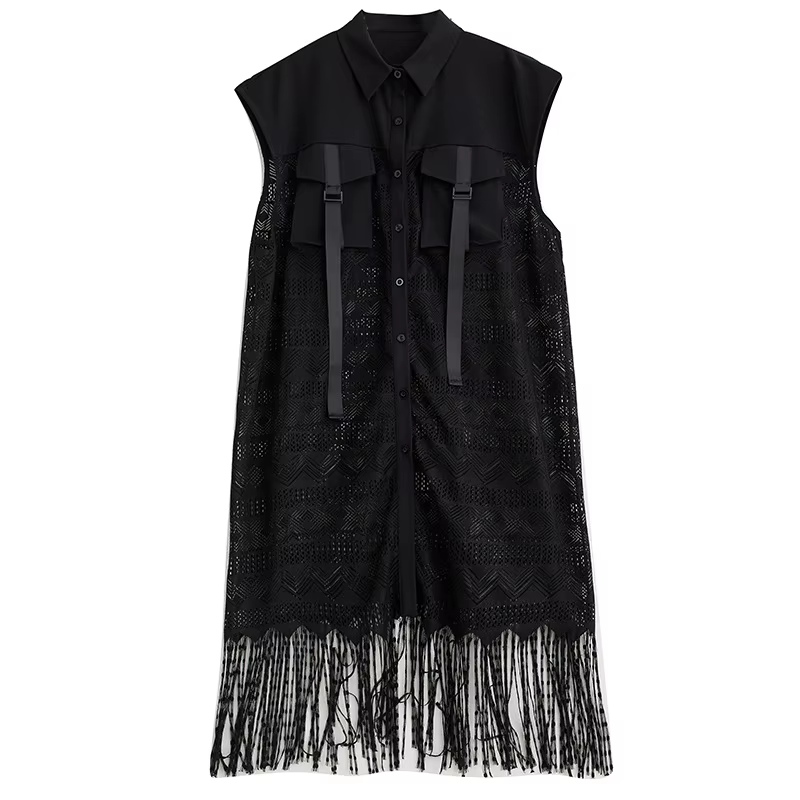 Sans manches maille dentelle surdimensionné vintage nouveau dans les robes pour les femmes décontracté ample longue chemise d'été robe vêtements élégants 2025