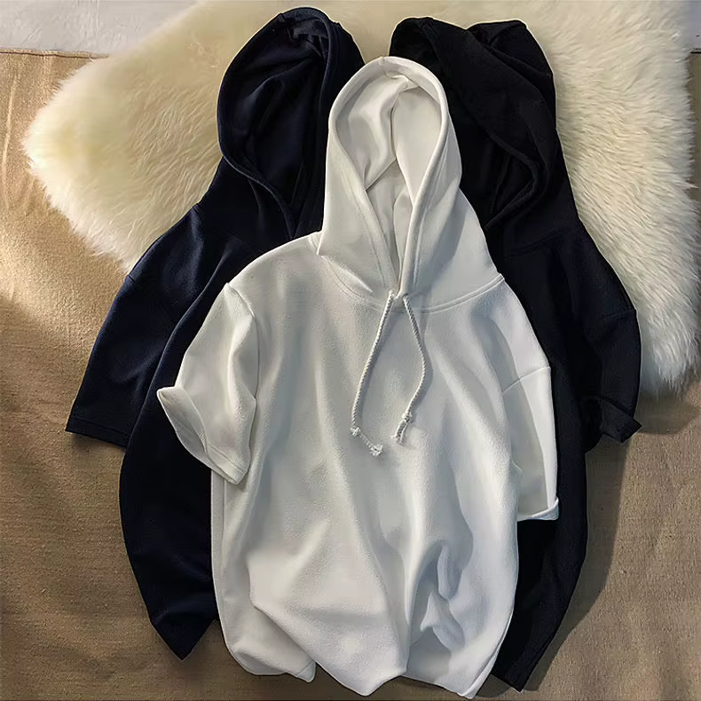 Sweat-shirt à capuche et manches courtes pour hommes, T-shirt à la mode, mi-long, tendance, pour adolescents, nouvelle collection été