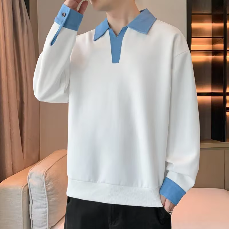 Sweat-shirt à manches longues pour hommes, deux pièces tendance, ample, nouveau Style, beaux hauts décontractés, printemps-automne