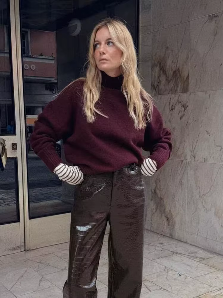 HH femmes hiver nouvelle mode polyvalent doux col montant pull femme haute rue décontracté à manches longues 3 couleurs