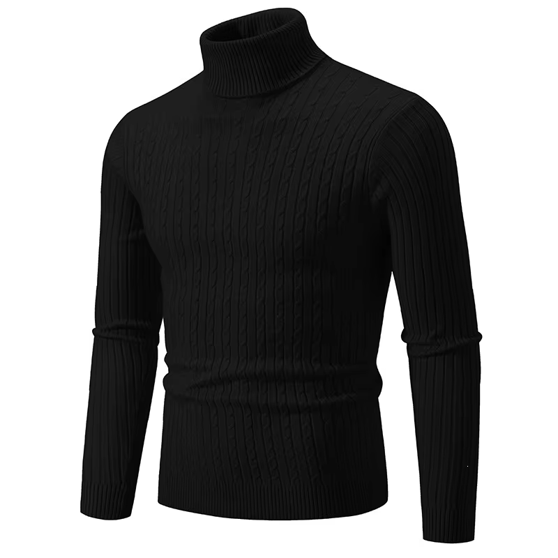 Pull col roulé chaud pour homme 2026 – Couleur unie, tricoté, décontracté, en laine, pour l'hiver et les activités de plein air